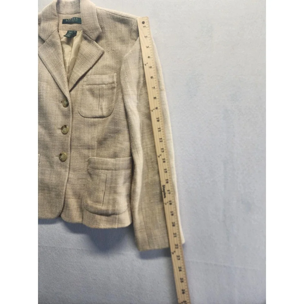 Lauren Ralph Lauren Petite Tan 100% Silk Textured Blazer‎ Jacket Size 2P